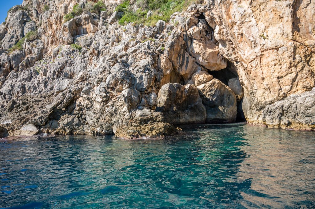 Impressive rock formations at cave in Paleokastritsa